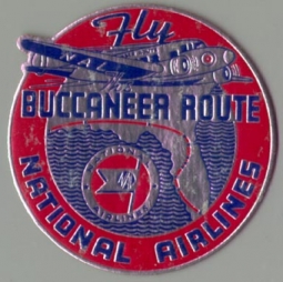 1940s Fly National Airlines "Buccaneer Route" Baggage Label