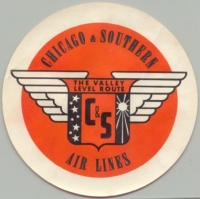 1940s Chicago & Southern Air Lines "The Valley Level Route" Baggage Label
