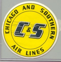 1940s Chicago And Southern Air Lines Baggage Label