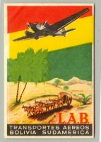 1930s L.A.B Transportes Aereos Bolivia Sudamerica Baggage Label