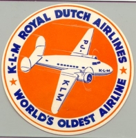 1930s KLM Royal Dutch Airlines "World's Oldest Airline" Baggage Label