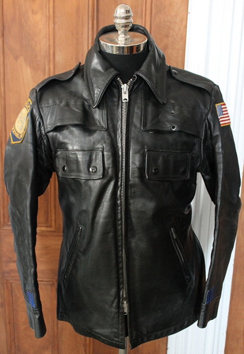 Cool 1980's-90's Leather Police Jacket from Haverhill, MA: Flying