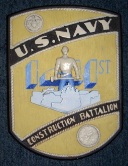 Wonderful Large WWII US Navy 141st Construction Battalion (Seabees) Hand-Painted Plaster Plaque