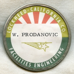 Early 1950s Lockheed-California Co (CALAC) Facilities Engineering Worker ID Badge Green Banner