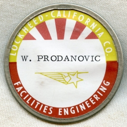 Early 1950s Lockheed-California Co (CALAC) Facilities Engineering Worker ID Badge with Red Rays