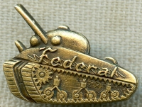 Great Early WWII Ca. 1942-43 M4-A1 Sherman Tank Federal Machine & Welder Co War Worker Lapel Pinback