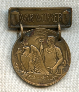 Bronze WWI Homefront Machine Gun Munitions Worker Badge by Gorham Co.