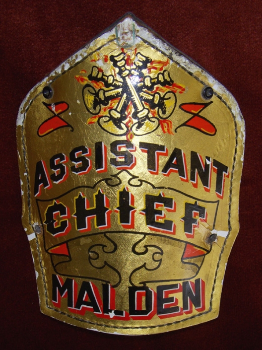 Vintage Antique Fireman Fire Fighter Assistant top Chief Plaque Light Topper Badge