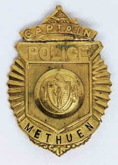 Rare 1930's - 40's Methuen MA Police Captain Badge in the Classic Clamshell Style