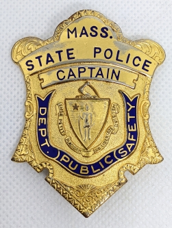 Very Rare 1970s - 80s Mass. State Police Duty Worn Captain Badge #34