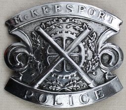 Beautiful 1920s - 1930s McKeesport PA Police Department Custom Hat Badge