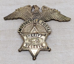 Rare Early 1950s San Bernardino Co. CA Sheriff Reserve Motorcycle Posse Hat Badge