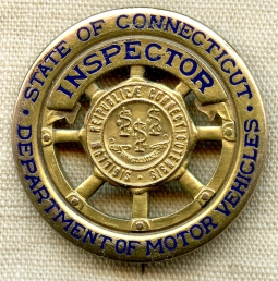 Gorgeous First Issue Ca 1917 CT Dept of  Motor Vehicles Inspector Badge