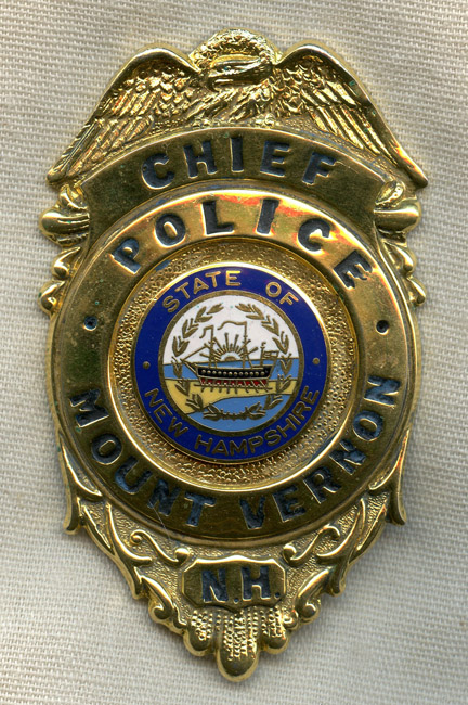 Nice 1960s-1970s Mount Vernon, New Hampshire Police Chief Badge: Flying ...