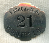 Circa 1930s-1940s Nashua, New Hampshire Peddlers License Badge