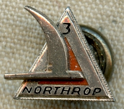 WWII Sterling Silver Northrop Aviator 3 Years of Service Lapel Pin.