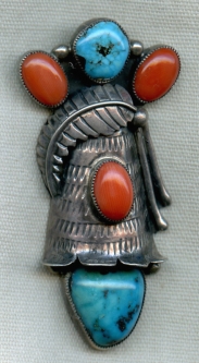 Beautiful Artist-Signed Navajo Silver, Turquoise & Coral Pendant