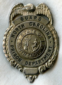 1940s-1950s North Carolina Prison Department Guard Hat Badge