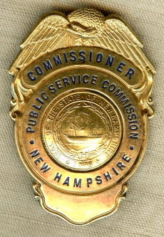 Ext Rare / Unique 1930s NH Public Service Com (RR Ship  Boat Inspection) Commissioner Badge