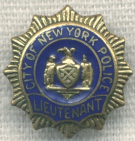 Nice Old Miniature Circa 1930s New York City Police Lieutenant Badge