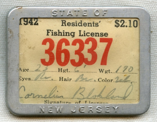 1942 New Jersey State Resident Fishing License in Excellent Condition:  Flying Tiger Antiques Online Store