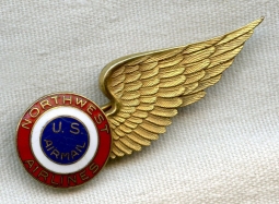 Circa 1940 Gold-Filled Northwest Airlines (NWA) Flight Attendant Wing 1st Issue by Josten