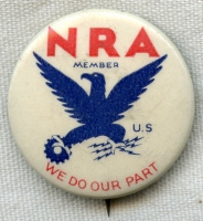 1930s National Recovery Act (NRA) Celluloid Member Badge by Bastian Bros.