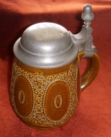 Great Mid-Late 1930s Salt Glaze Stein with Engraved NSKOV Inscription on Pewter Lid