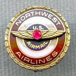 1950s Northwest Airlines Air Mail 5 Years of Service Pin in Pinback