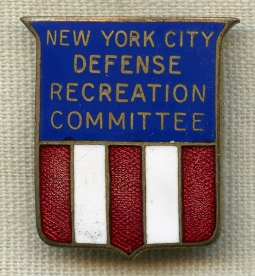 Scarce Early WWII New York City Defense Recreation Committee Member Badge Ca. 1942