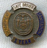 1930s-1940s New York City Department of Sanitation Safe Driver 1 Year Award Badge