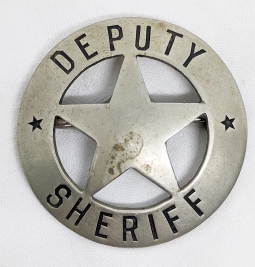 Great Old West 1880's Deputy Sheriff Circle Star Badge, Nicely Convex, with Great Patina