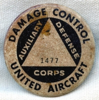 Rare Early WWII Pratt & Whitney/United Aircraft Auxiliary Defense Corps Badge & Manual