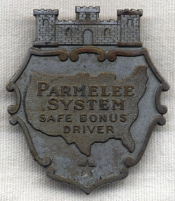 Circa 1930s Parmelee System Safe Taxi Driver Cap Badge by Bastian Brothers