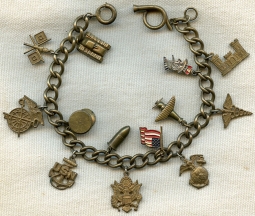 Wonderful, Early WWII Patriotic US Military Forces Brass Charm Bracelet