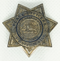 Nice 1930's Peace Officers of California Civil Service Association Badge in Sterling by Entenmann