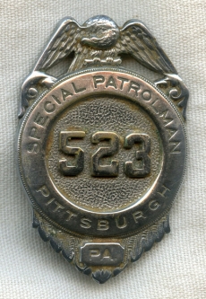 Late 1930s - WWII Pittsburgh PA Special Patrolman Badge for Factory Protection or Other Duty