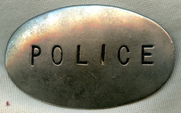 Simple Hand Stamped 1880s -  1890s "Stock" Oval Police Badge from New England