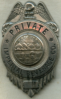 1930's - 1940's Cleveland, Ohio Imperial Beverage Company Private Watchman / Guard Badge