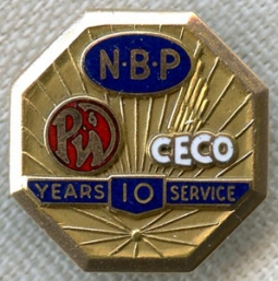 Circa 1940s Combined Pratt & Whitney, NBP & CECO 10 Years of Service Lapel Pin 10K