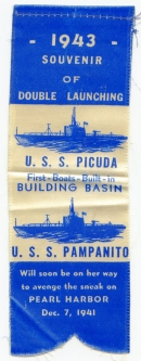 Rare 1943 Double Launch Ribbon for the USS Picuda SS-382 and USS Pampanito SS-383
