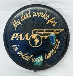 Rare WWII Pan Am (PAA) Vital War Worker Celluloid Pin