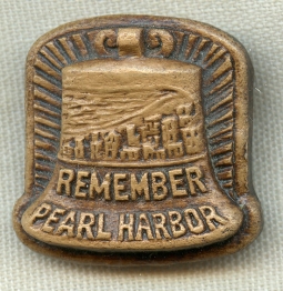 WWII Remember Pearl Harbor Pin Made of Syroco Wood