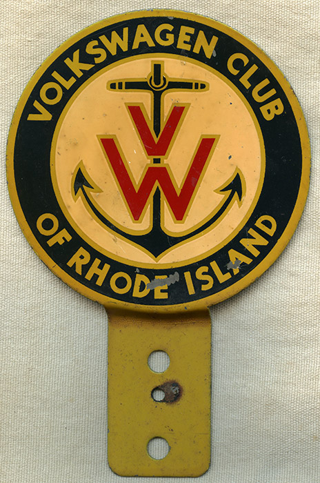 Great Rare Ca 1960 Volkswagen Club Of Rhode Island License Plate Topper Car Badge Flying Tiger Antiques Online Store