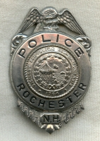 Nice 1930's Rochester, New Hampshire Police Badge in Nickel-Plated Nickel