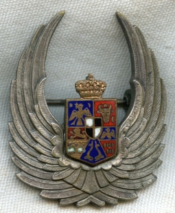 Beautiful Early WWII Romanian Air Force Observer Badge in Plated & Gilt Tombak