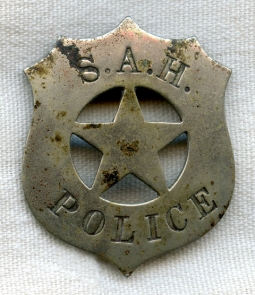 BEING RESEARCHED - Old S.A.H. Police Cut-Out Star Badge - NOT FOR SALE UNTIL IDENTIFIED