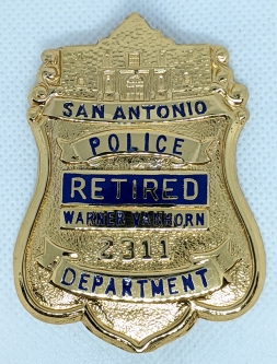 Minty 1970's San Antonio Police Department Retired Badge of Warner Van Horn