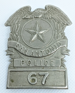 1910's - 1920's San Antonio Texas Police Hat Badge #67