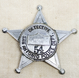 Ext Rare 1910's - 1920's San Antonio Texas City Police Detective 5 Point Star Badge by Simmang